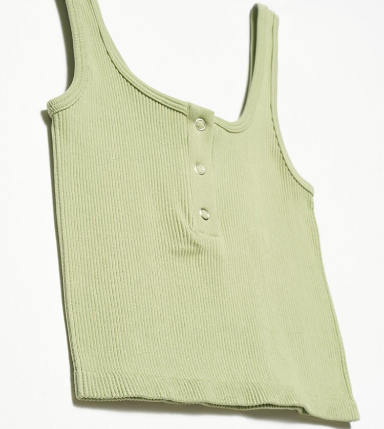 Button Detail Ribbed Tank Top Various Colours - Image 3