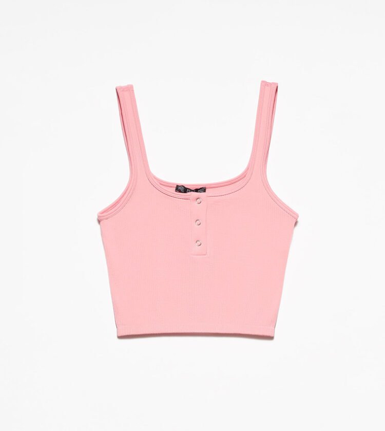 Button Detail Ribbed Tank Top Various Colours - Image 5