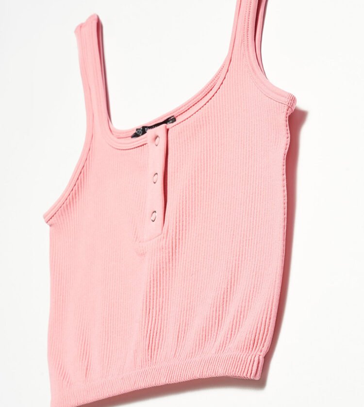 Button Detail Ribbed Tank Top Various Colours - Image 7