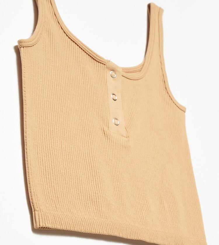 Button Detail Ribbed Tank Top Various Colours - Image 9