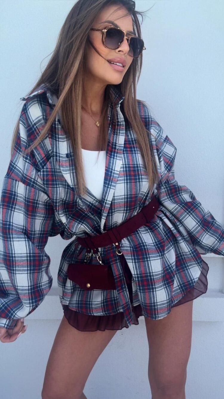 EMO Checked Shirt Navy Red - Image 4