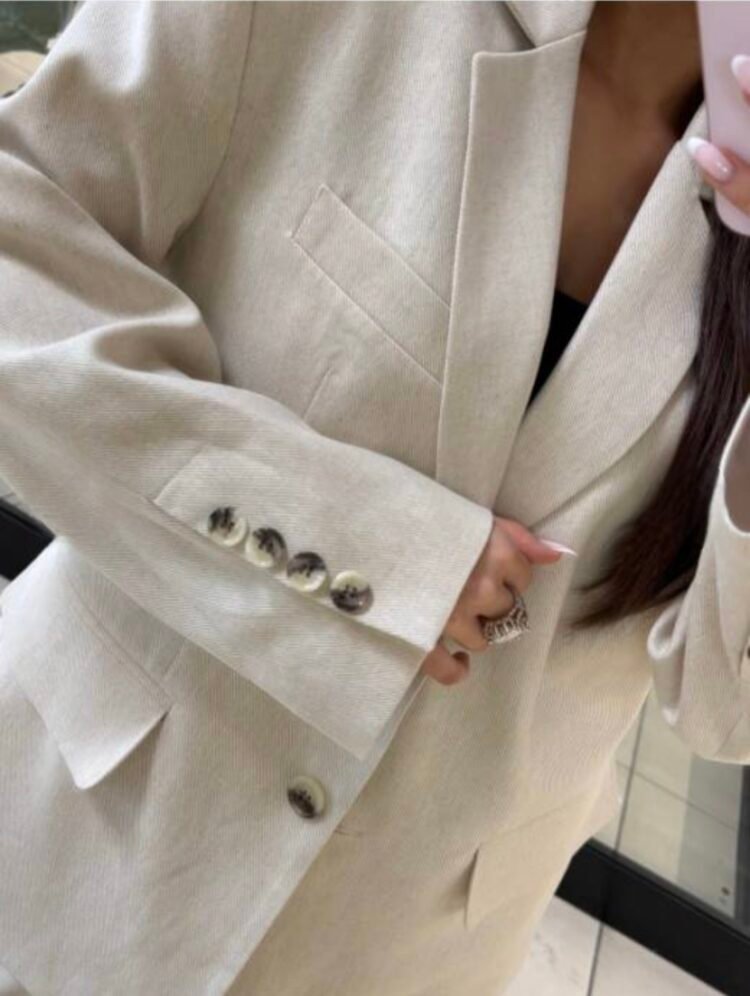 Linen Blend Suit Set Beige - Image 6