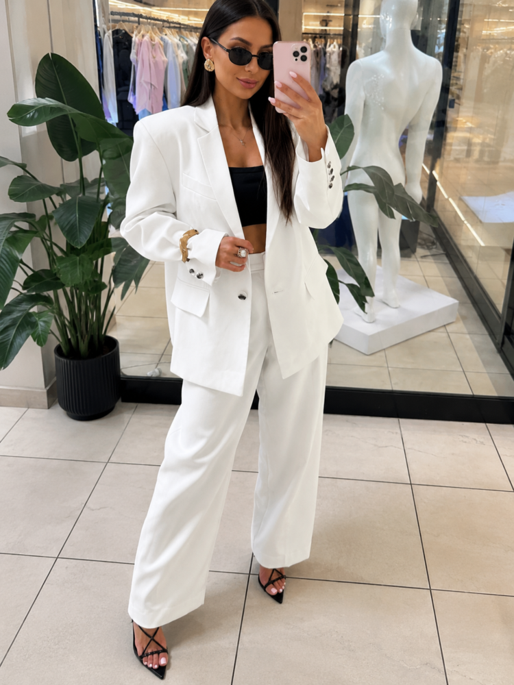 Linen Blend Suit Set Cream