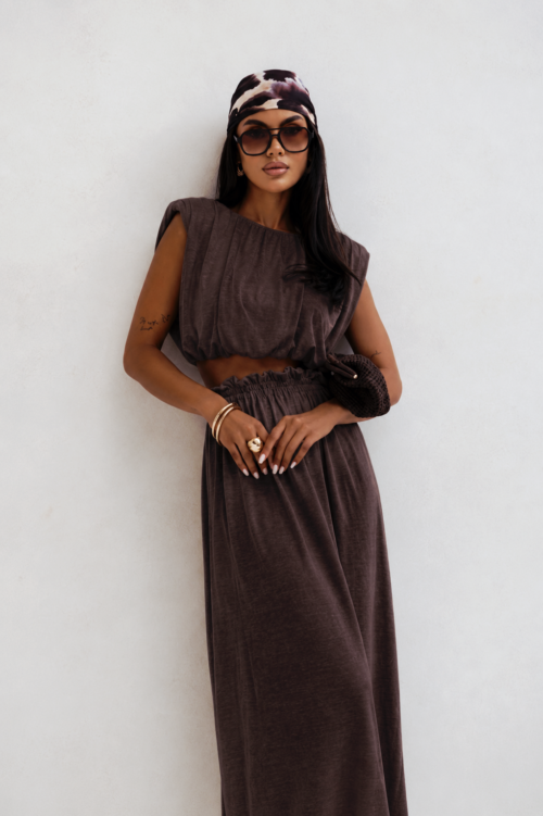 Stylish set blouse and skirt brown
