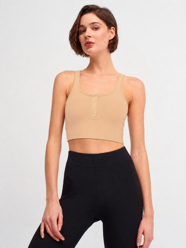 Button Detail Ribbed Tank Top Various Colours