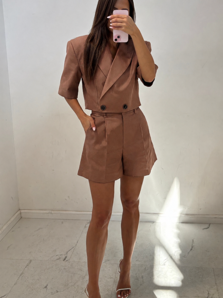 Emo Linen Shorts Brown