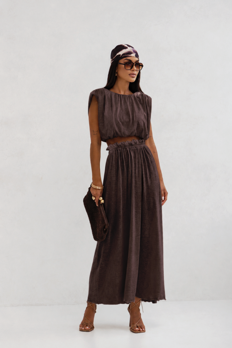 Stylish set blouse and skirt brown - Image 2