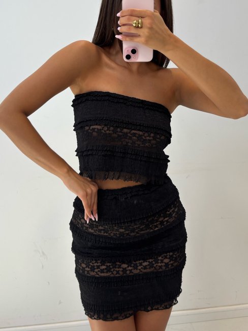 Lace Set with a mini skirt Chocolate - Image 2
