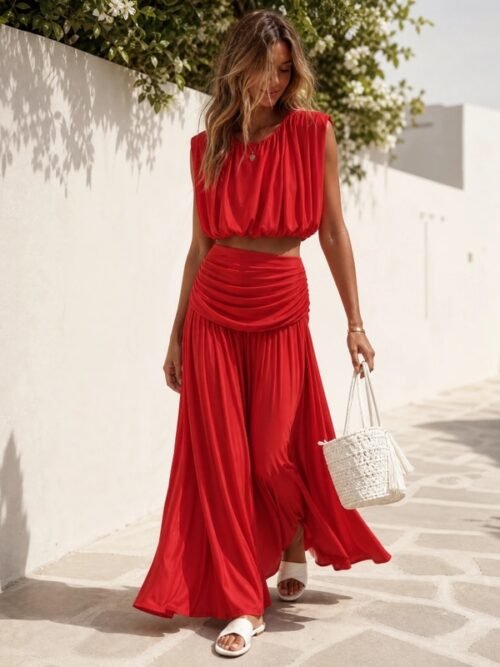 Alyssa Maxi Skirt And Blouse Set Red