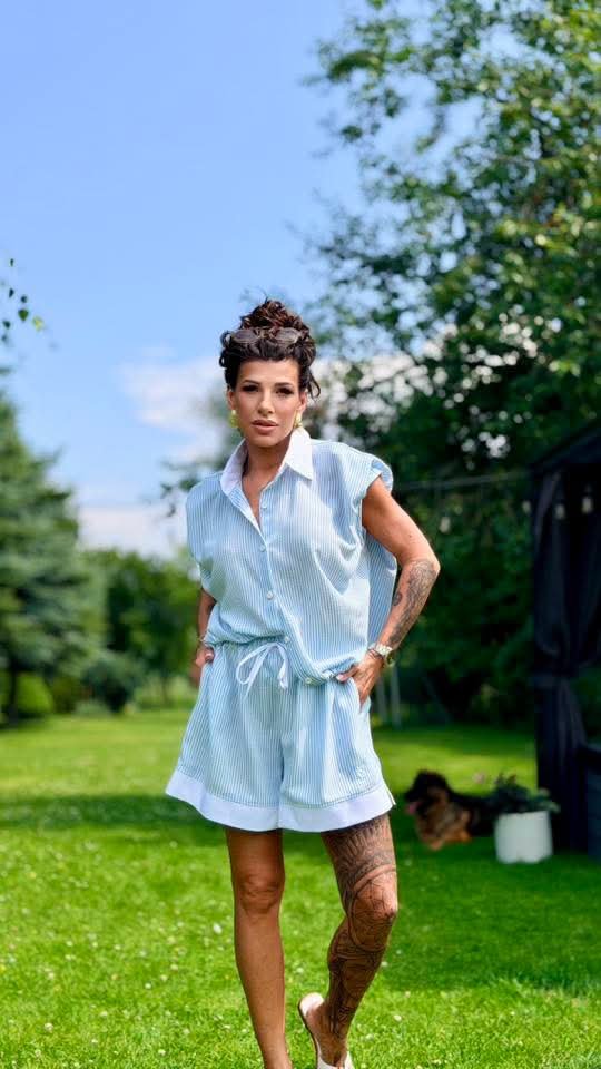 Bastet Blouse and Shorts Set Blue
