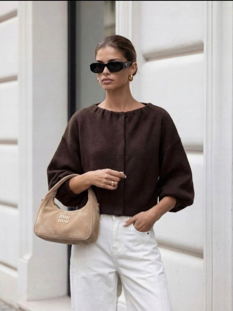 Cardigan Sweater With3/4 Sleeves Dark Chocolate