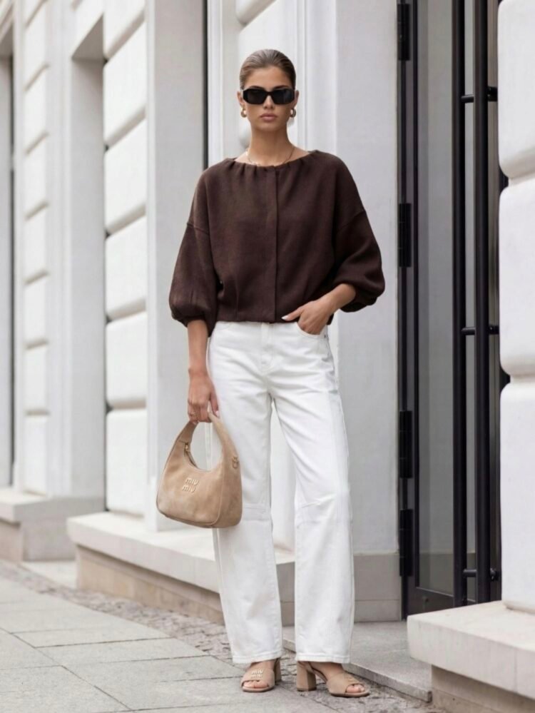 Cardigan Sweater With3/4 Sleeves Cream - Image 2