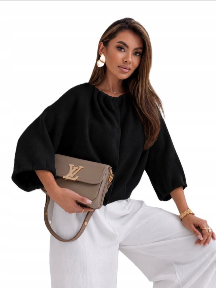 Cardigan Sweater With3/4 Sleeves Black - Image 5
