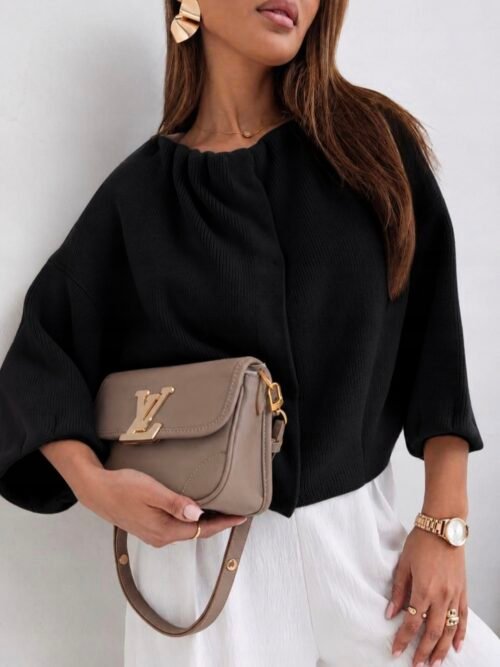 Cardigan Sweater With3/4 Sleeves Black