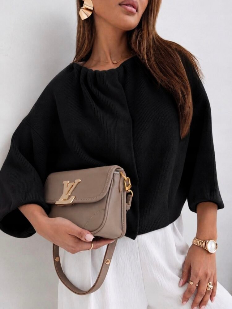 Cardigan Sweater With3/4 Sleeves Black