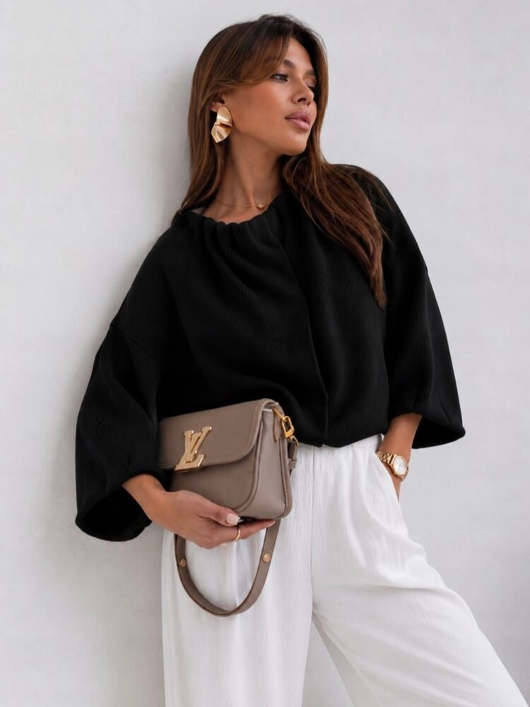 Cardigan Sweater With3/4 Sleeves Black - Image 3