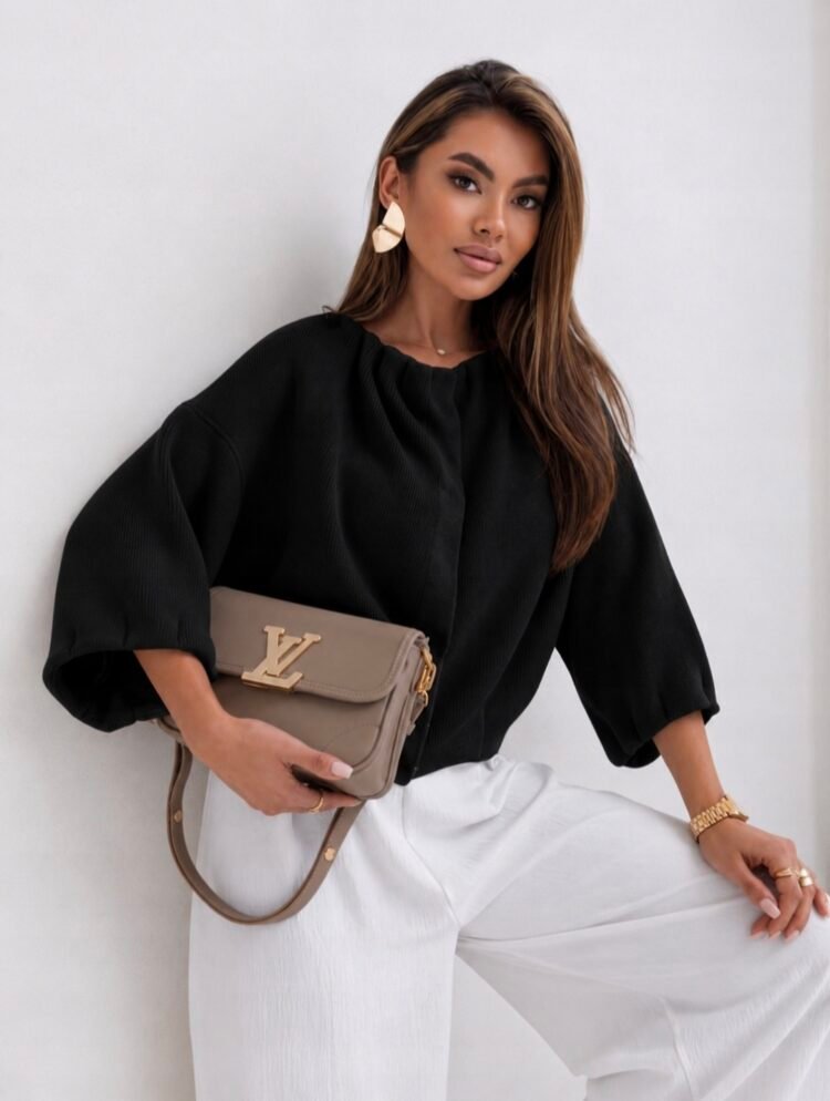Cardigan Sweater With3/4 Sleeves Black - Image 2