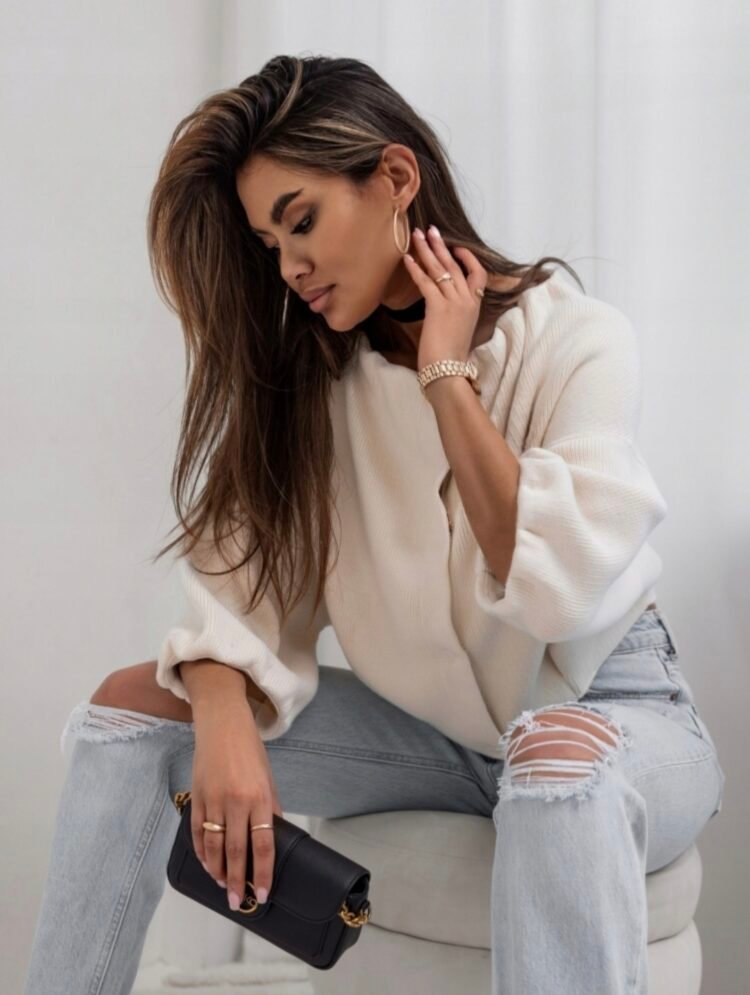 Cardigan Sweater With3/4 Sleeves Cream