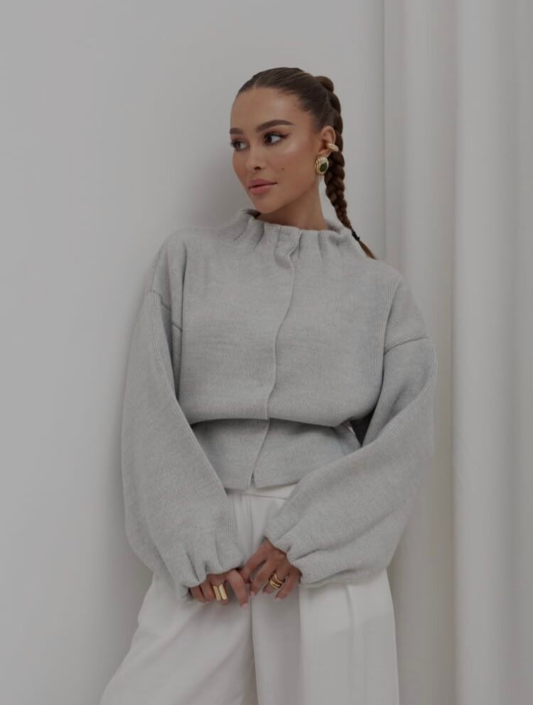 Elegant Gathered Cardigan Chocolate - Image 5