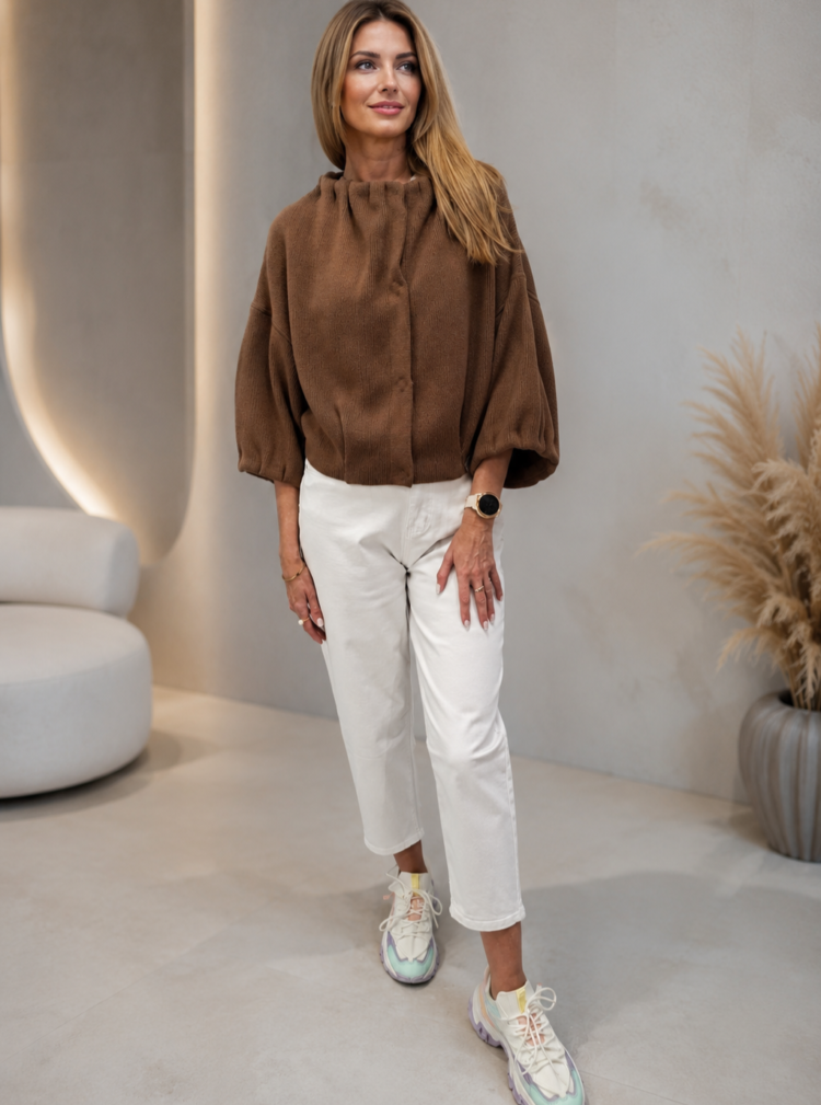 Cardigan Sweater With3/4 Sleeves Cream - Image 3