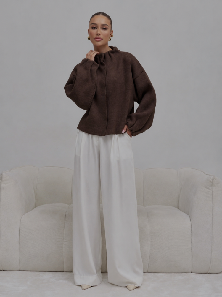 Elegant Gathered Cardigan Black - Image 2