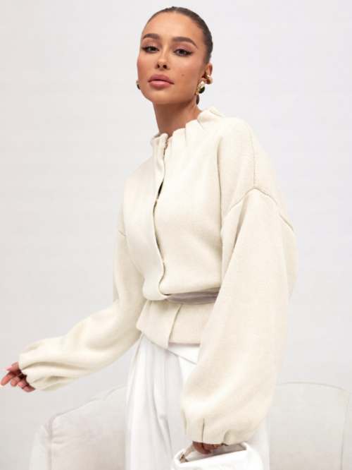 Elegant Gathered Cardigan Cream