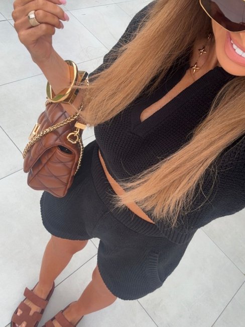 Shorts and Polo Sweater Set Black - Image 5