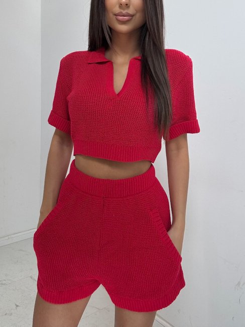 Shorts and Polo Sweater Set Red