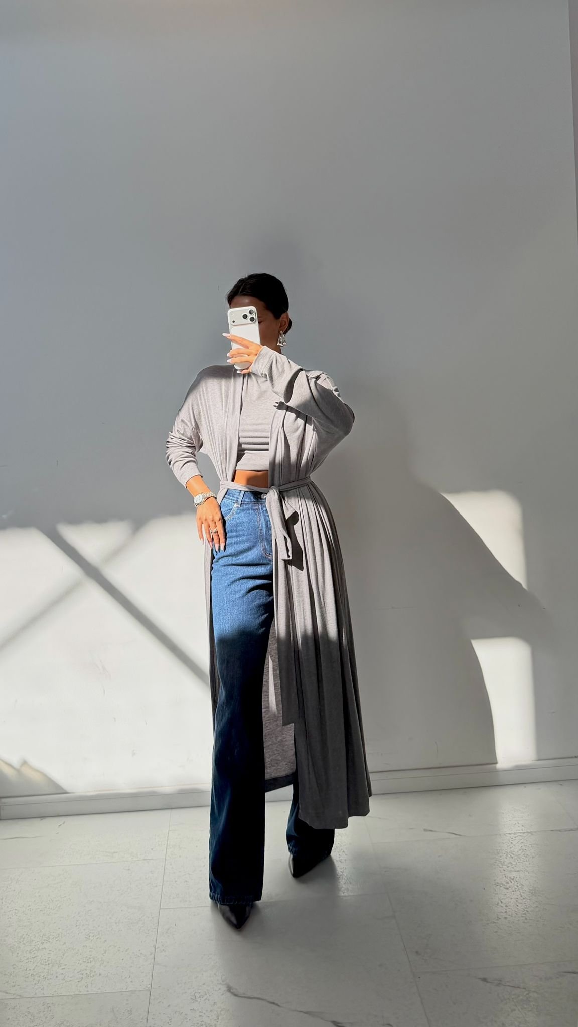 Emo Long Cardigan with Cashmere and Waist Tie - Image 7