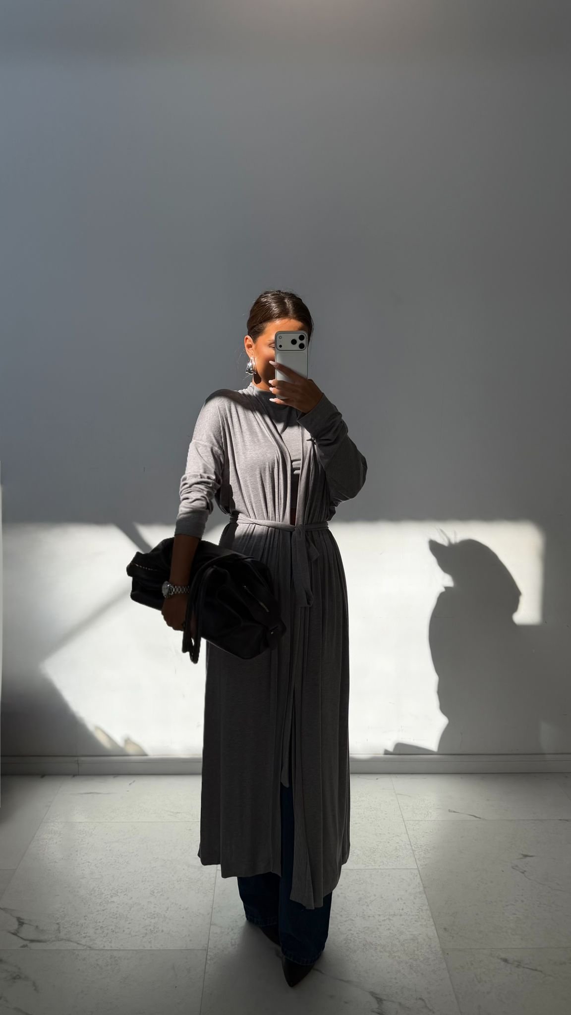 Emo Long Cardigan with Cashmere and Waist Tie - Image 9