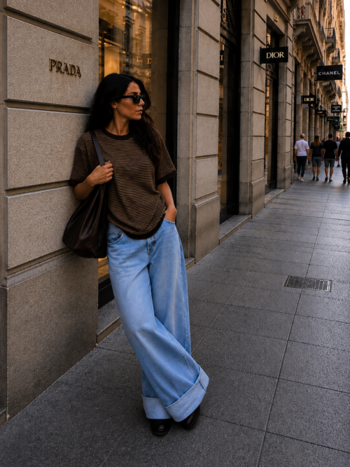 Knitted Striped Top Black Brown