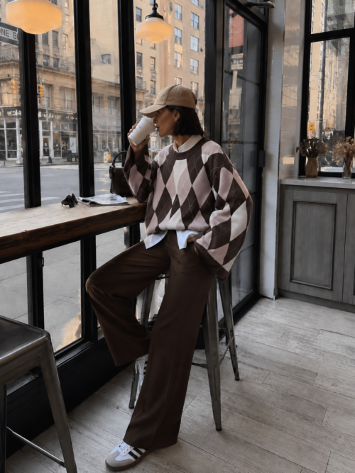 Cocomore Bell Sleeve Knit Sweater dark brown powder