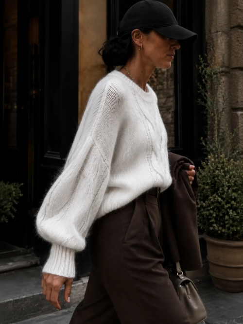 Yarn Premium Cable Knit Sweater Ecru