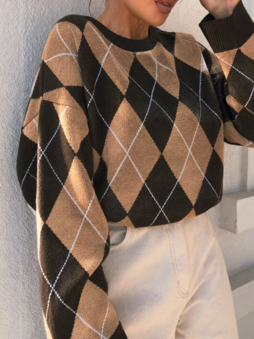 EMO Argyle Knit Sweater Caramel