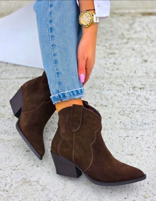 Western Suede Cowboy Ankle Boots