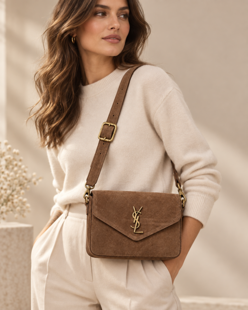 Natural Leather Crossbody Handbag Brown