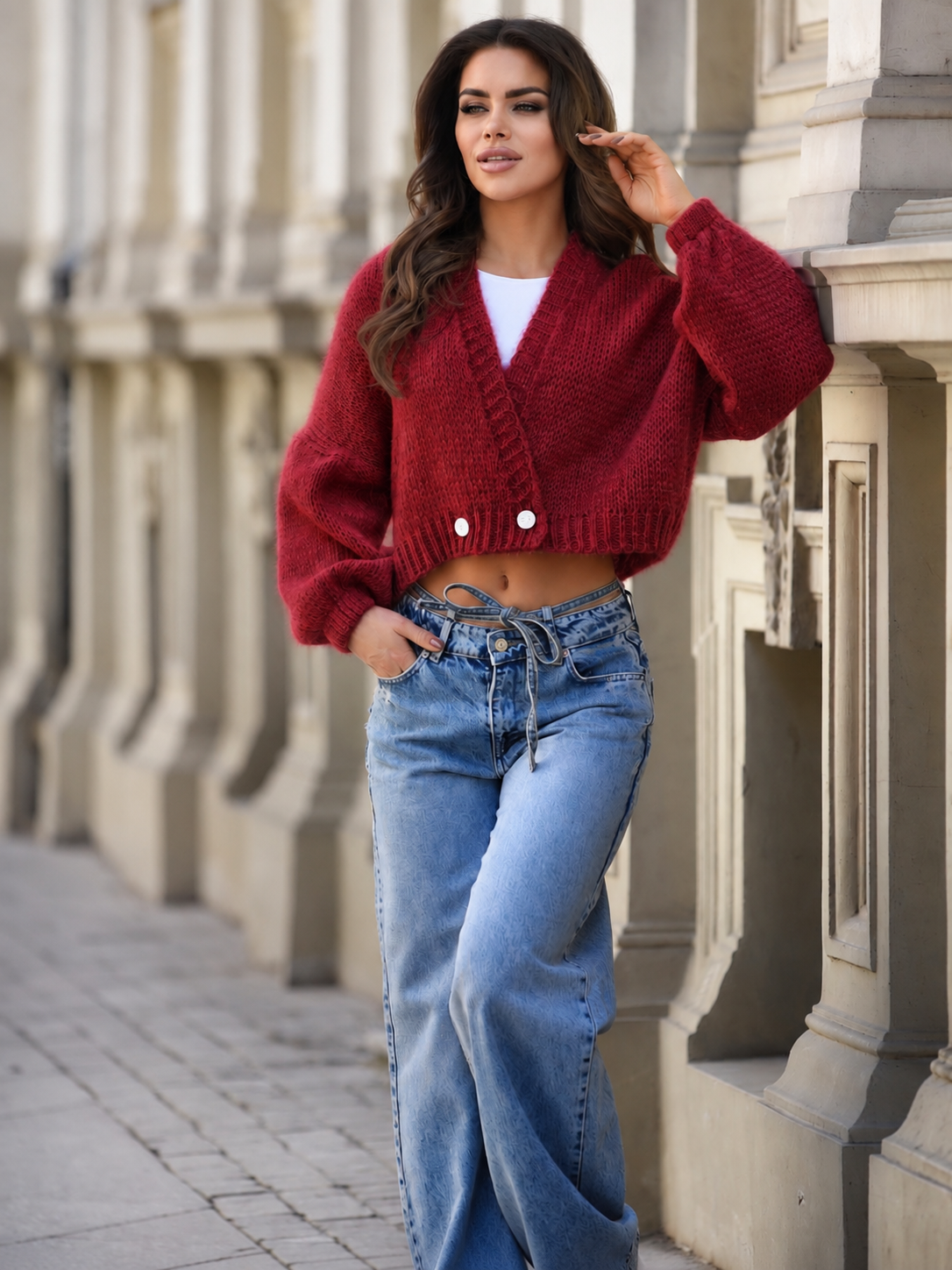 Oversized Cropped Knit Cardigan