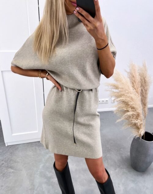Effortless Elegance – Knitted Belted Dress