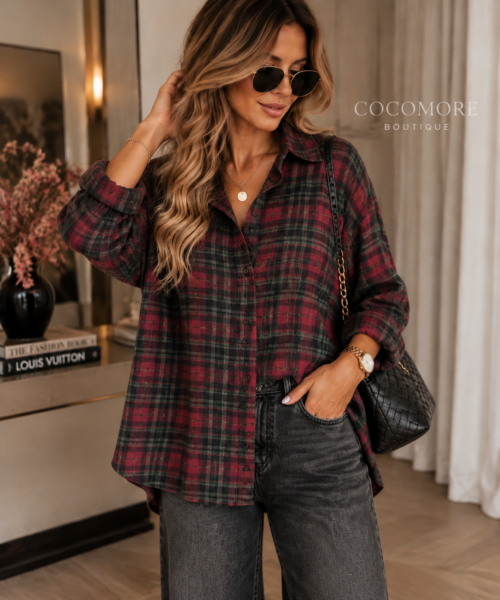 Oversized Check Shirt Burgundy