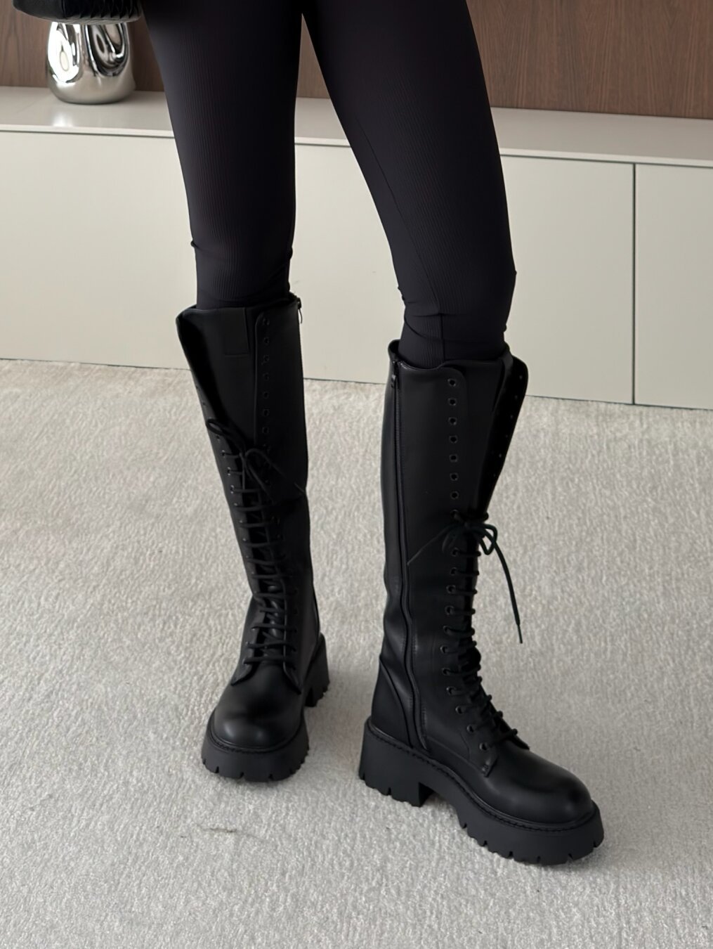 Statement Lace-Up Knee-High Boots – Faux Leather - Image 4