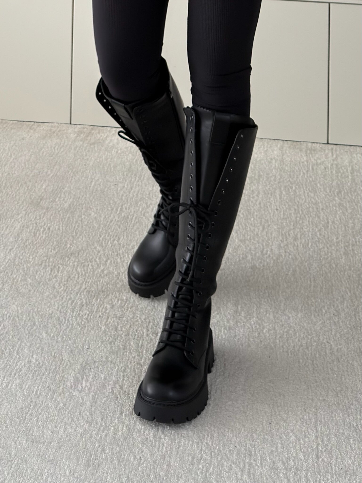 Statement Lace-Up Knee-High Boots – Faux Leather - Image 3