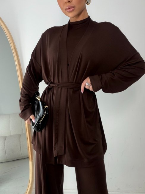 Emo Short Cardigan with Cashmere and Waist Tie - Image 4