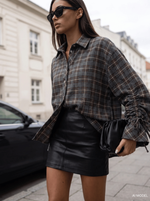Cocomore Melania Oversized Shirt Brown Grey