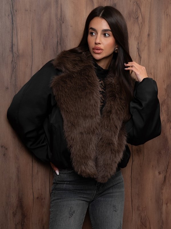 Cocomore Serro Faux Fur Collar Bomber Jacket Black