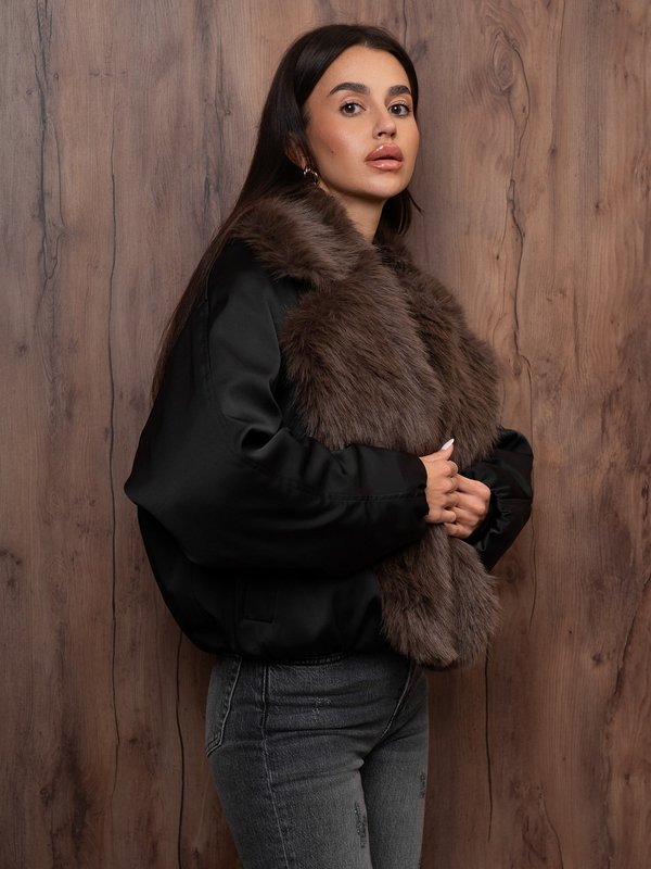 Cocomore Serro Faux Fur Collar Bomber Jacket Black - Image 4