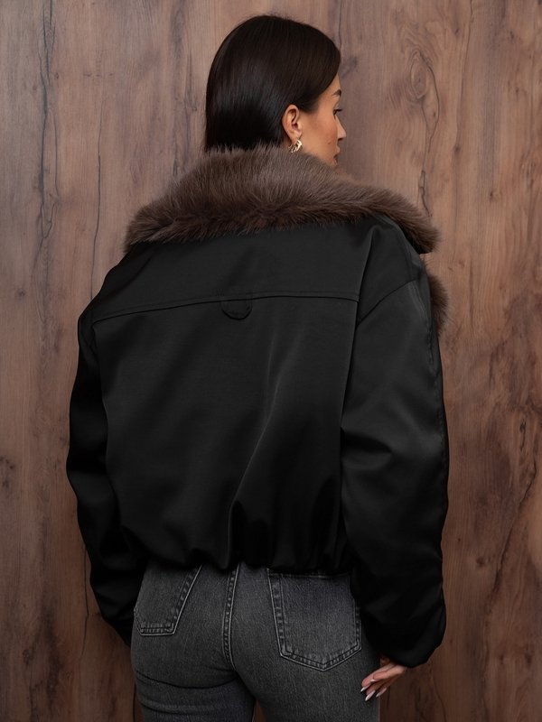 Cocomore Serro Faux Fur Collar Bomber Jacket Black - Image 5