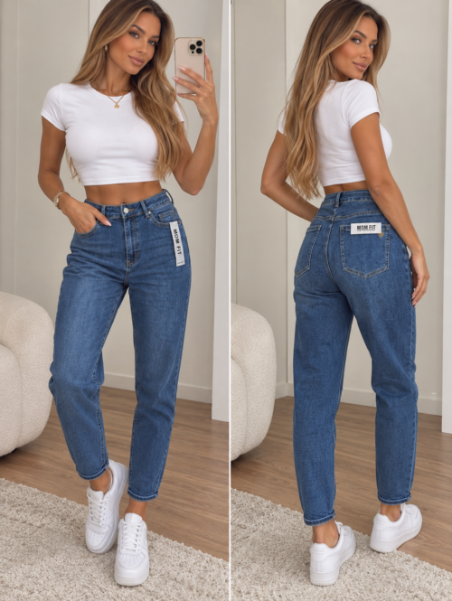 MOON GIRL Mom Fit Jeans – Mid Blue