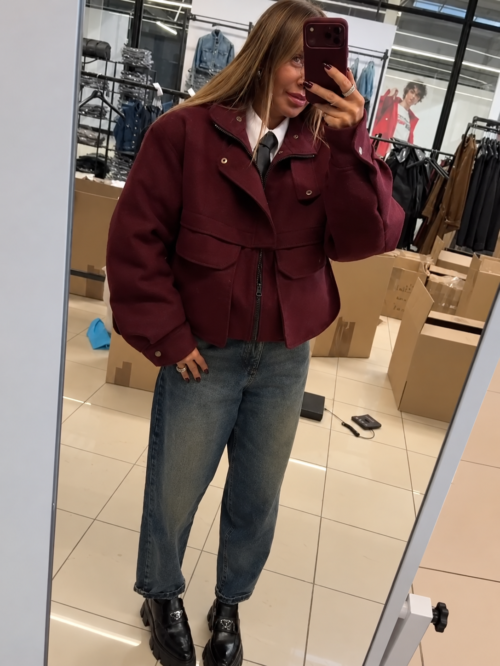EMO Oversized Herringbone Jacket Burgundy