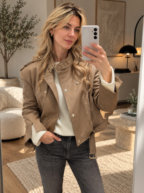 Genuine Leather Cropped Biker Jacket