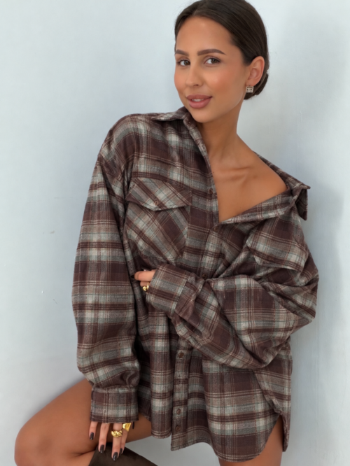 Emo Relaxed Fit Checked Shirt Brown Beige